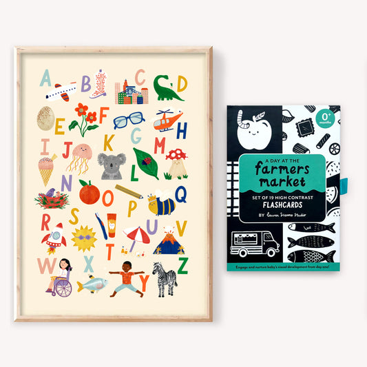 High Contrast Flashcards + A-Z Art Print Bundle (A3)