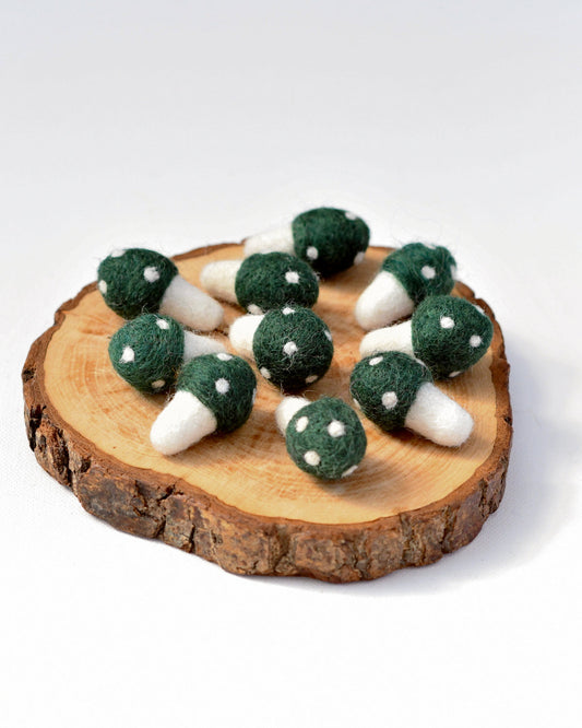 Set of 10 Felt Green Mushrooms - Tara Treasures