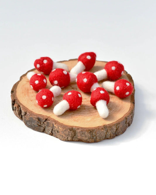 Set of 10 Felt Red Mushrooms - Tara Treasures