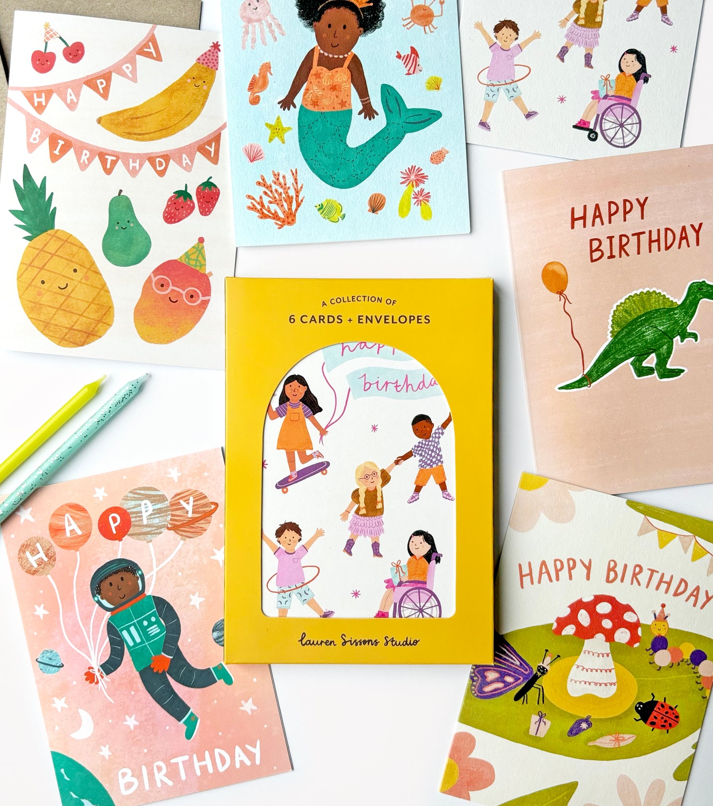 Kid's Birthday Greeting Card Boxed Set - 6 Cards Envelopes