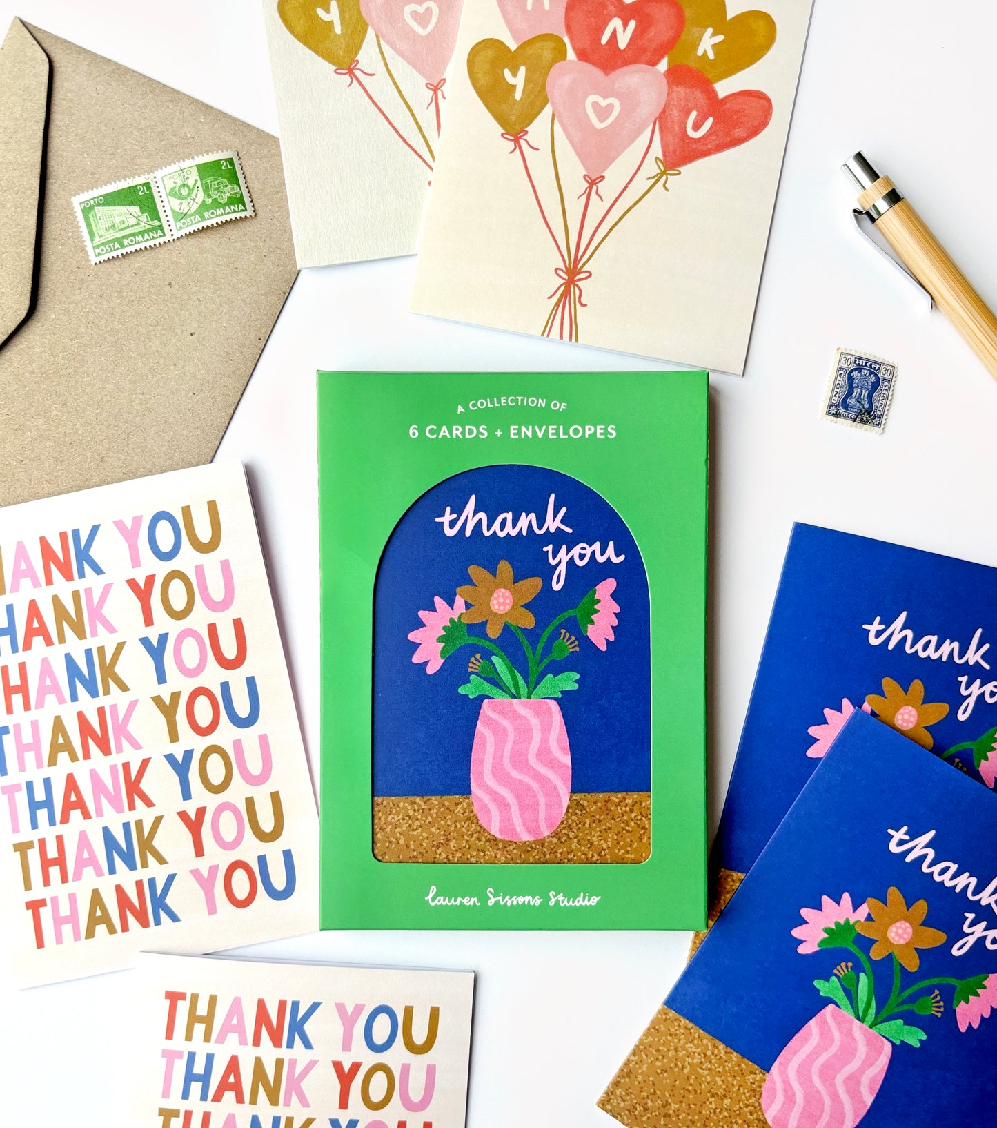 Thank You Greeting Card Boxed Set - 6 Cards Envelopes