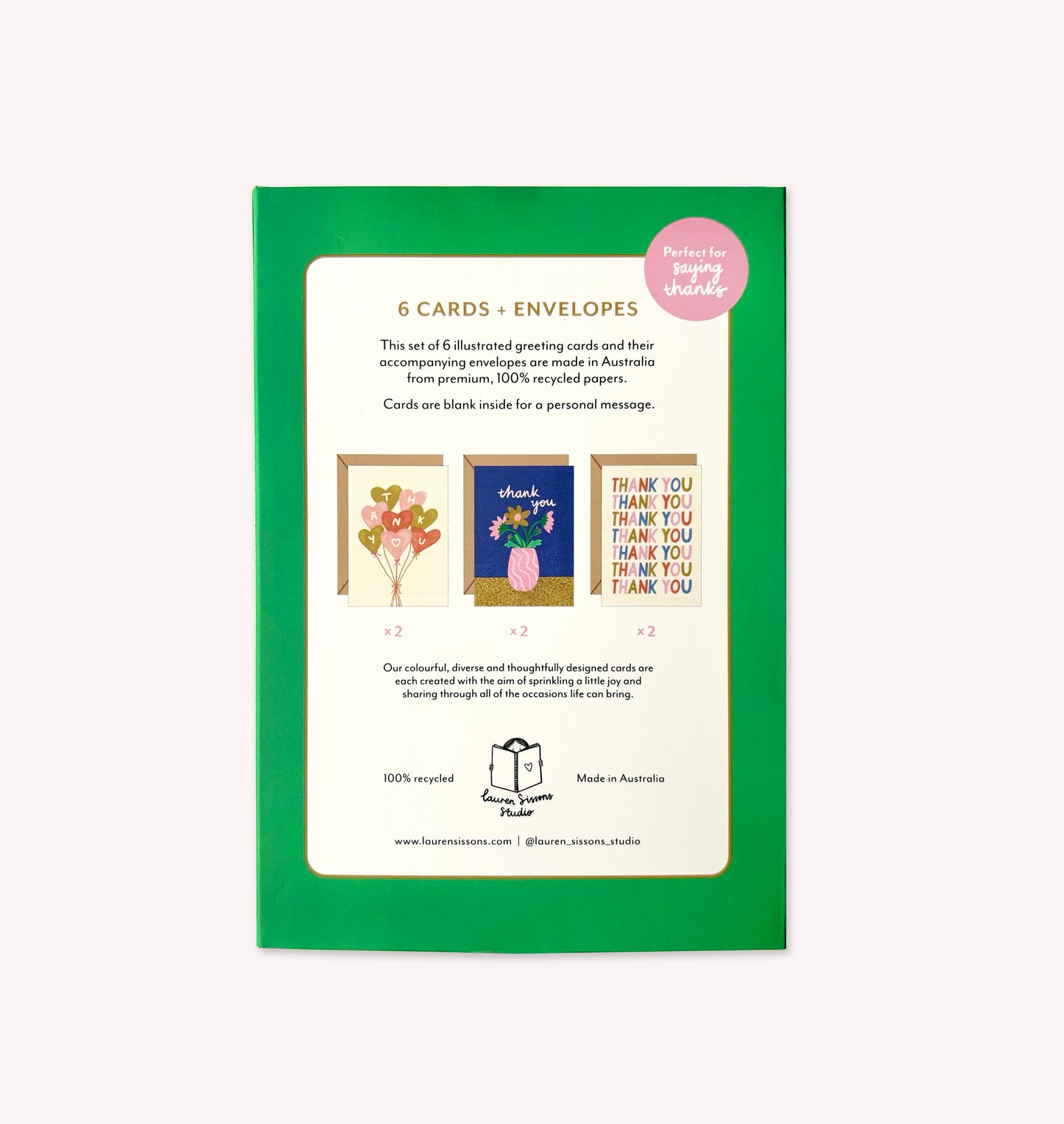 Thank You Greeting Card Boxed Set - 6 Cards Envelopes