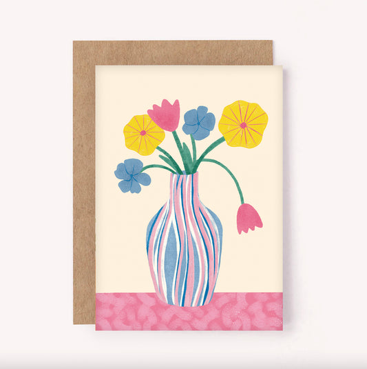 Illustrated vase of flowers greeting card, perfect for an anniversary, loved one or simply brightening someone's day