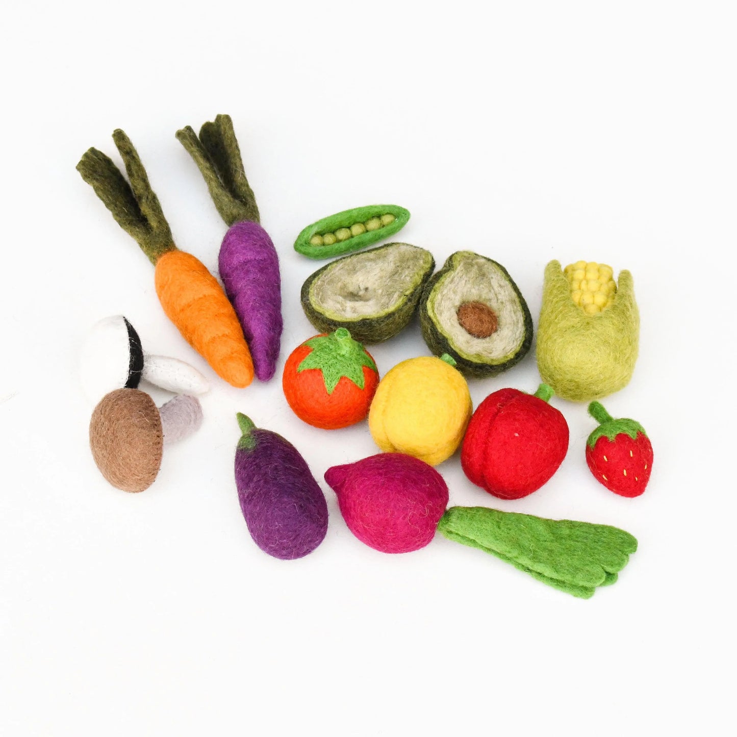 Felt Vegetables and Fruits Set (Set of 14 pieces) - Tara Treasures