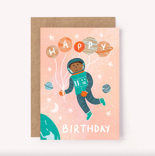Space Astronaut Birthday Card - Illustrated Kids Birthday Card