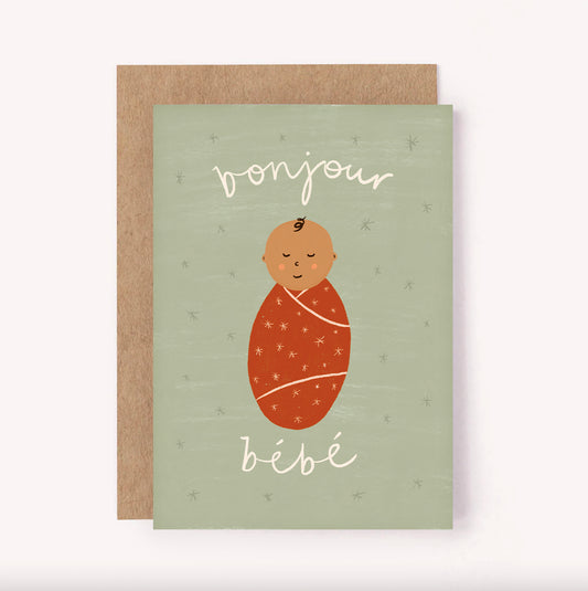 "Bonjour Bebe" New Baby Card perfect for a baby shower or welcoming a new arrival. Gender neutral colours