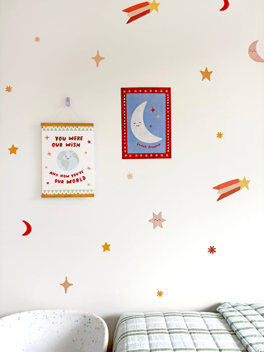 Moon & Stars Fabric Wall Stickers