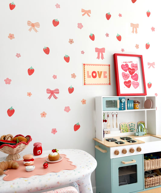 Strawberry Bloom Fabric Wall Stickers