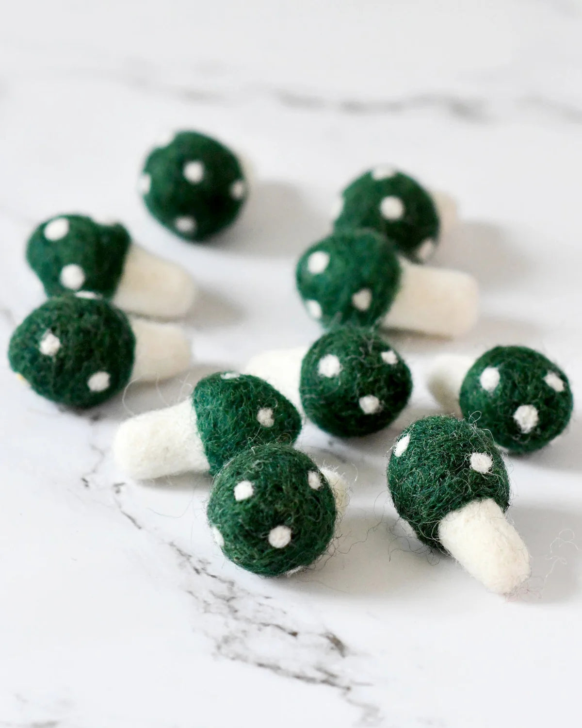 Set of 10 Felt Green Mushrooms - Tara Treasures