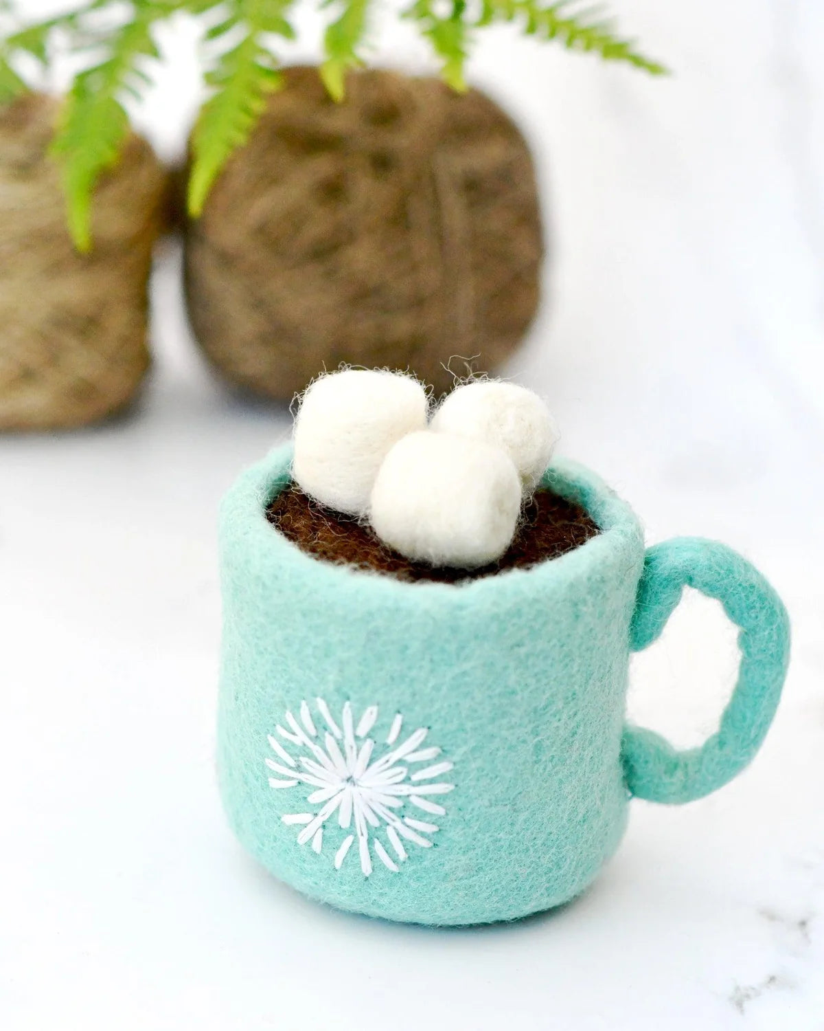 Felt Hot Chocolate with Marshmallows (Blue Cup) - Tara Treasures
