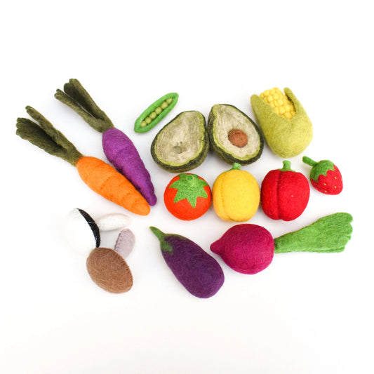 Felt Vegetables and Fruits Set (Set of 14 pieces) - Tara Treasures