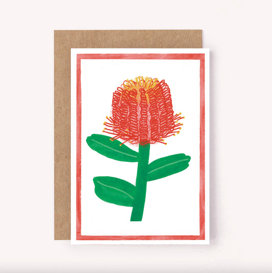 Illustrated Banksia Australian Native Wildflower greeting card - perfect for an anniversary, friend, sending a thank you or simply as an everyday card